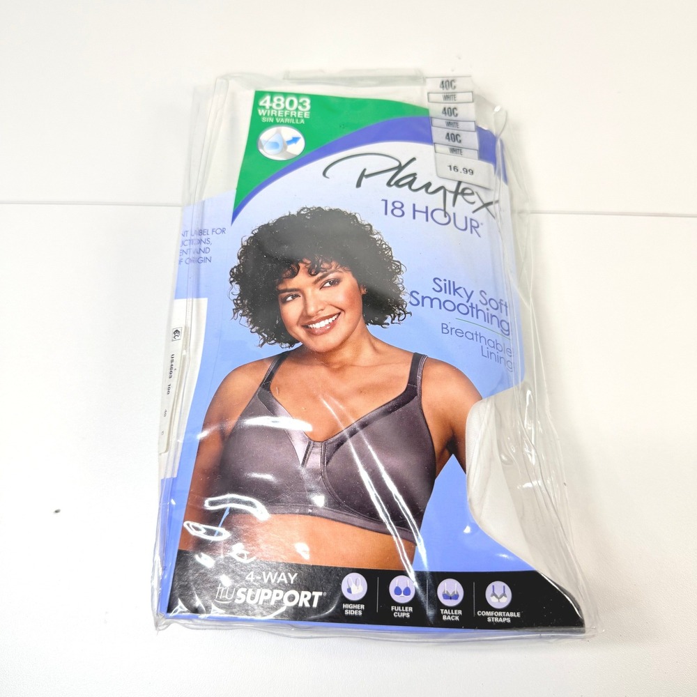 Playtex 18 Hour Silky Soft Smoothing Bra Women 40C White Wirefree 4803 Comfort